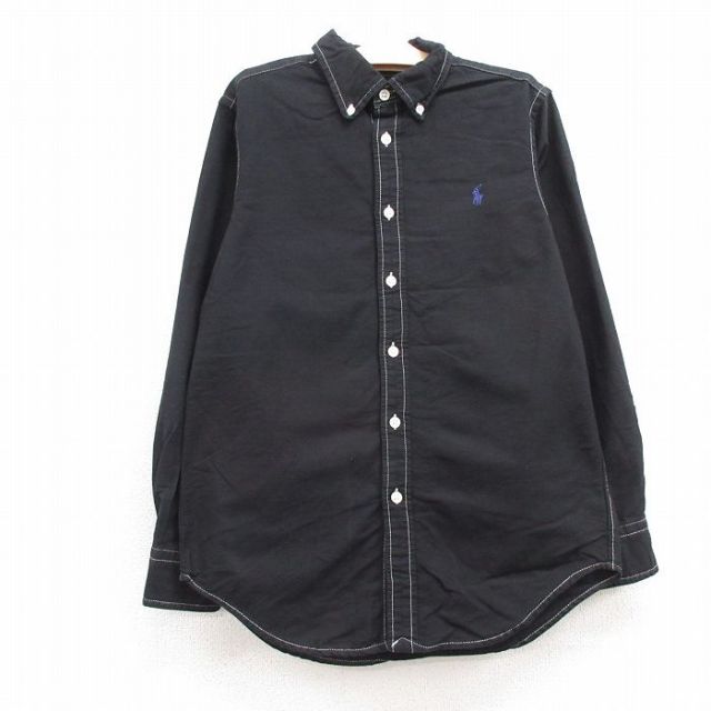 古着 ラルフローレン Ralph Lauren 長袖 ブランド シャツ キッズ ボーイズ 子供服 ワンポイントロゴ オックスフォード コットン ボタンダウン 黒 ブラック 24jul04