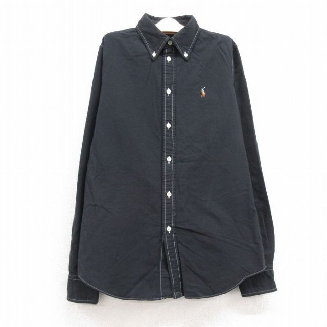 古着 ラルフローレン Ralph Lauren 長袖 ブランド シャツ キッズ ボーイズ 子供服 ワンポイントロゴ オックスフォード コットン ボタンダウン 黒 ブラック 24jul04