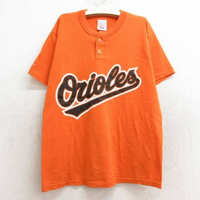 古着 マジェスティック 半袖 ビンテージ Tシャツ キッズ ボーイズ 子供服 80年代 80s MLB ボルチモアオリオールズ ヘンリーネック オレンジ メジャーリーグ ベースボール 野球 24jul24