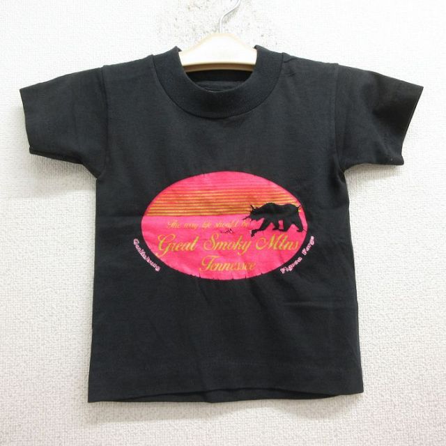 古着 フルーツオブザルーム 半袖 ビンテージ Tシャツ キッズ ボーイズ 子供服 90年代 90s グレートスモーキーマウンテンズ クルーネック USA製 黒 ブラック 24jul31