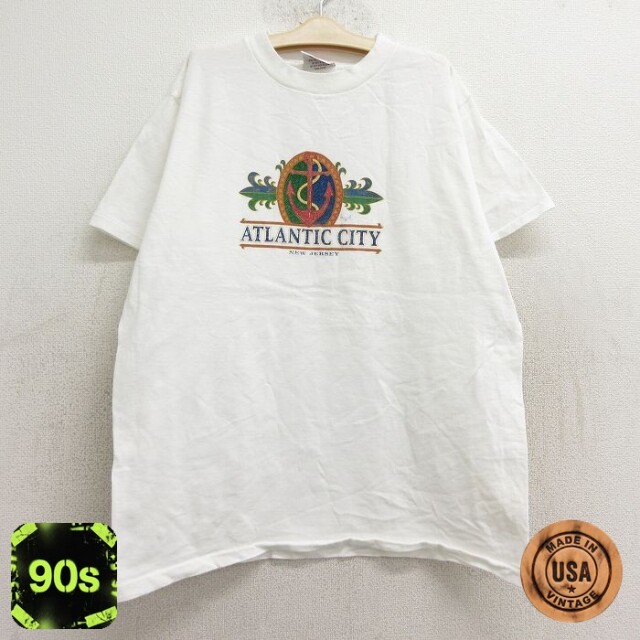 半袖 ビンテージ Tシャツ キッズ ボーイズ 子供服 90s イカリ アトランティックシティ コットン USA製 白 ホワイト | 古着