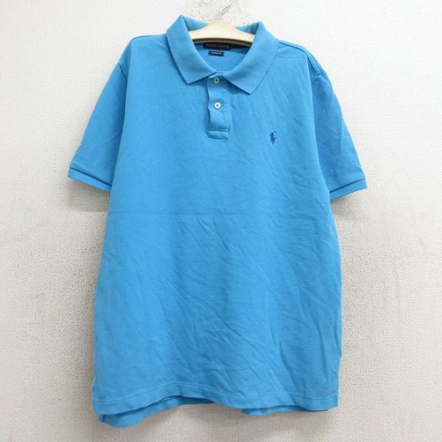 古着 ラルフローレン Ralph Lauren 半袖 ブランド ポロ シャツ キッズ ボーイズ 子供服 ワンポイントロゴ 鹿の子 コットン 水色 24aug19