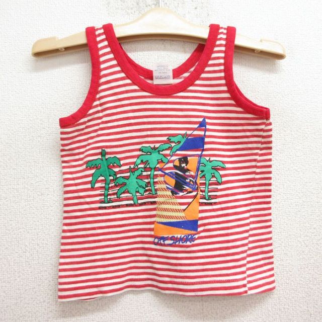 古着 ビンテージ タンクトップ キッズ ボーイズ 子供服 80年代 80s ヨット ヤシの木 コットン クルーネック 赤他 レッド ボーダー 24aug19