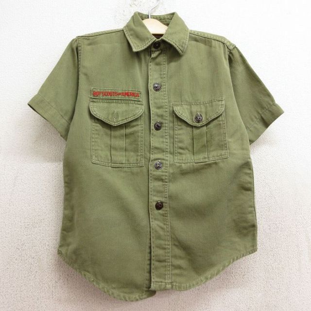 古着 半袖 ビンテージ ボーイスカウト シャツ キッズ ボーイズ 子供服 70年代 70s 濃緑 グリーン 24aug20