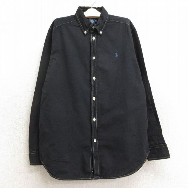 古着 ラルフローレン Ralph Lauren 長袖 ブランド シャツ キッズ ボーイズ 子供服 ワンポイントロゴ コットン ボタンダウン 黒 ブラック 24aug26