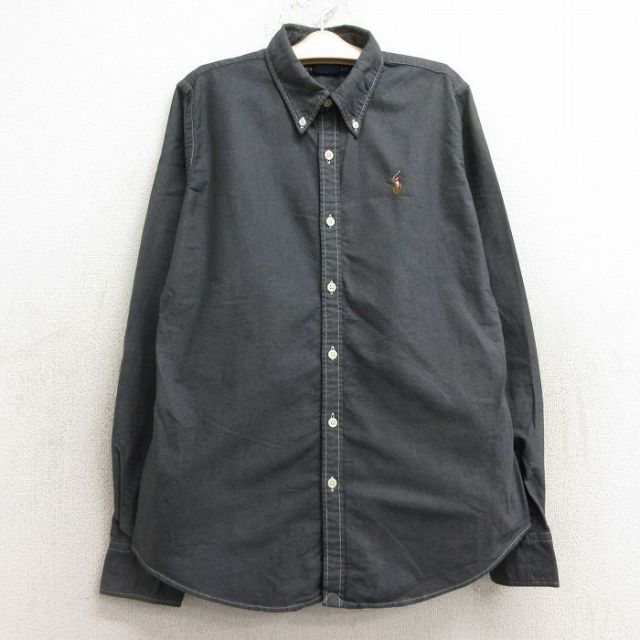 古着 ラルフローレン Ralph Lauren 長袖 ブランド シャツ キッズ ボーイズ 子供服 90年代 90s ワンポイントロゴ オックスフォード コットン ボタンダウン 濃グレー 24aug31