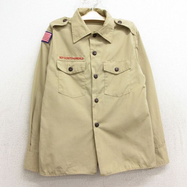 古着 長袖 ボーイスカウト シャツ キッズ ボーイズ 子供服 90年代 90s ワッペン USA製 ベージュ カーキ 24aug31