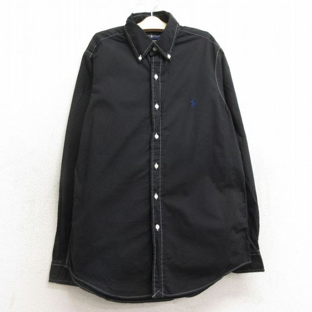 古着 ラルフローレン Ralph Lauren 長袖 ブランド シャツ キッズ ボーイズ 子供服 ワンポイントロゴ コットン ボタンダウン 黒 ブラック 24aug31