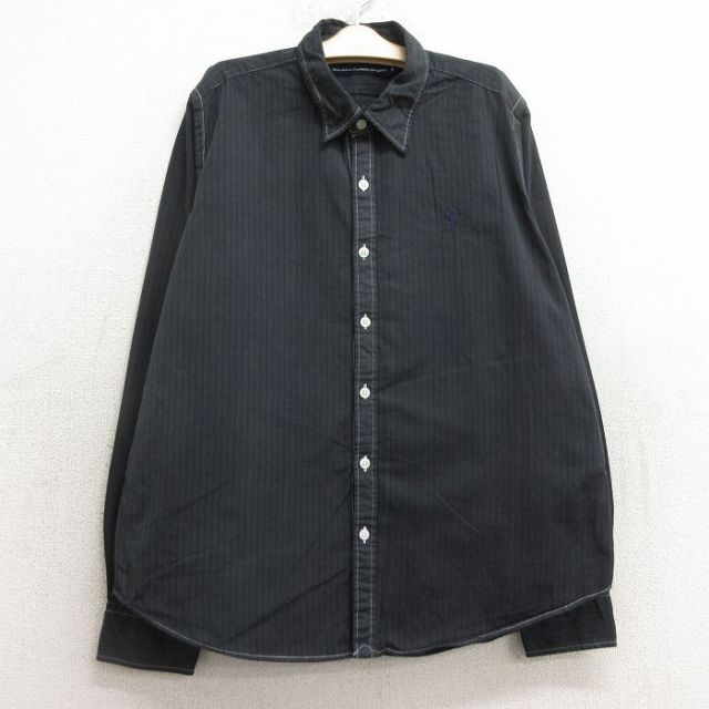 古着 ラルフローレン Ralph Lauren 長袖 ブランド シャツ キッズ ボーイズ 子供服 90年代 90s ワンポイントロゴ コットン 濃グレー ストライプ 24aug31