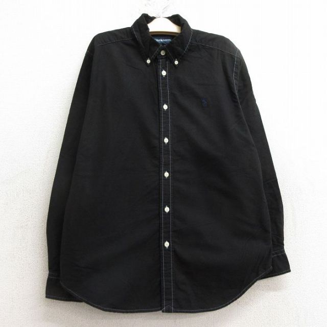 古着 ラルフローレン Ralph Lauren 長袖 ブランド シャツ キッズ ボーイズ 子供服 ワンポイントロゴ オックスフォード コットン ボタンダウン 黒 ブラック 24aug31
