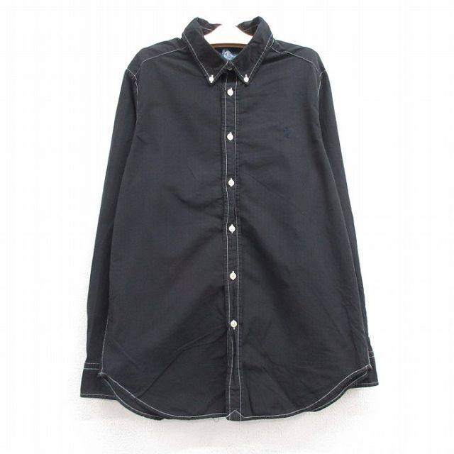 古着 ラルフローレン Ralph Lauren 長袖 ブランド シャツ キッズ ボーイズ 子供服 90年代 90s ワンポイントロゴ コットン ボタンダウン 黒 ブラック チェック 24oct22