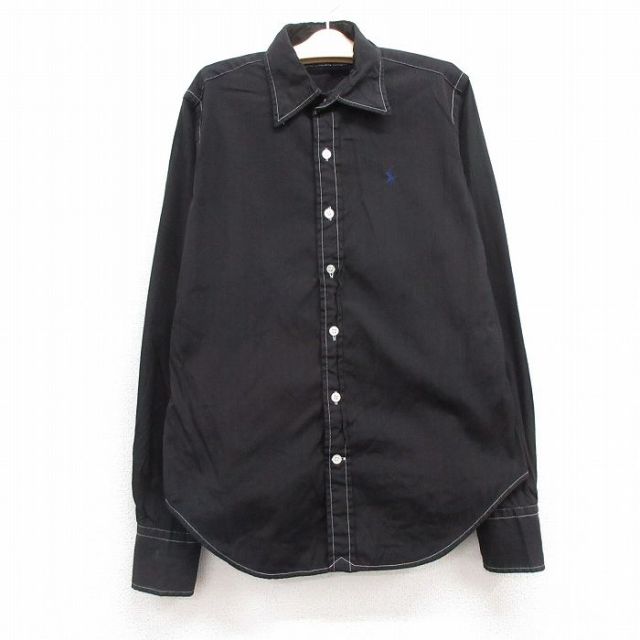 古着 ラルフローレン Ralph Lauren スポーツ 長袖 ブランド シャツ キッズ ボーイズ 子供服 ワンポイントロゴ コットン ボタンダウン 黒 ブラック ストライプ 24oct22