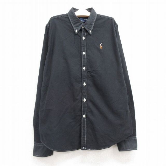 古着 ラルフローレン Ralph Lauren スポーツ 長袖 ブランド シャツ キッズ ボーイズ 子供服 ワンポイントロゴ オックスフォード コットン ボタンダウン 黒 ブラック 24oct22