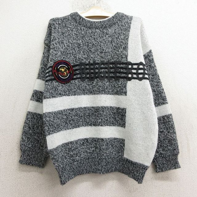 古着 ビューグルボーイ 長袖 セーター キッズ ボーイズ 子供服 90年代 90s ビッグロゴ アクリル クルーネック 黒他 ブラック 24nov06