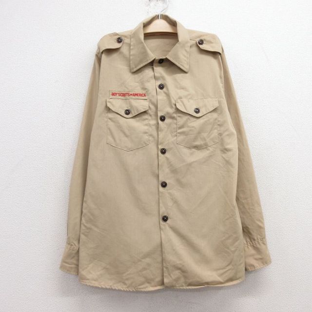 古着 長袖 ボーイスカウト シャツ キッズ ボーイズ 子供服 90年代 90s ベージュ カーキ 24nov26