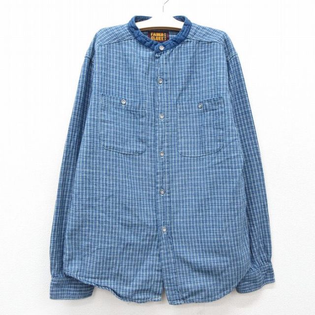 【50%OFF】古着 FADED GLORY 長袖 シャツ キッズ ボーイズ 子供服 00年代 00s コットン ノーカラー 紺他 ネイビー チェック 25jan07