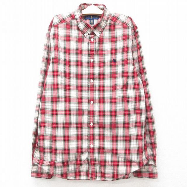 古着 ラルフローレン Ralph Lauren 長袖 ブランド シャツ キッズ ボーイズ 子供服 ワンポイントロゴ コットン ボタンダウン 赤他 レッド チェック 25jan07