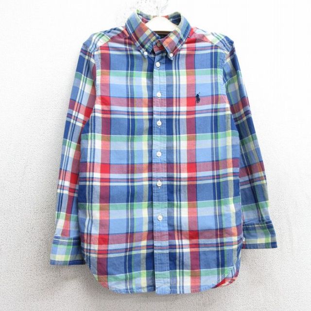 【20%OFF】古着 ラルフローレン Ralph Lauren 長袖 ブランド シャツ キッズ ボーイズ 子供服 90年代 90s ワンポイントロゴ コットン ボタンダウン 紺他 ネイビー チェック 25jan18
