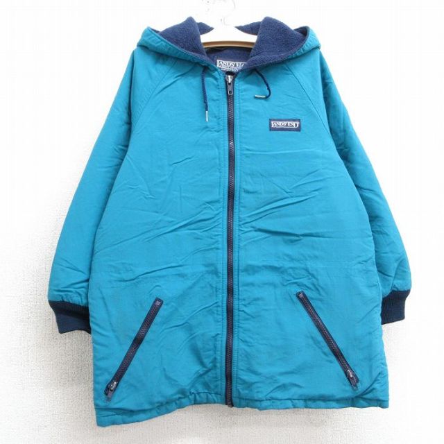 【50%OFF】古着 ランズエンド 長袖 ナイロン ジャケット パーカー キッズ ボーイズ 子供服 90年代 90s ラグラン USA製 水色 内側フリース 25jan18
