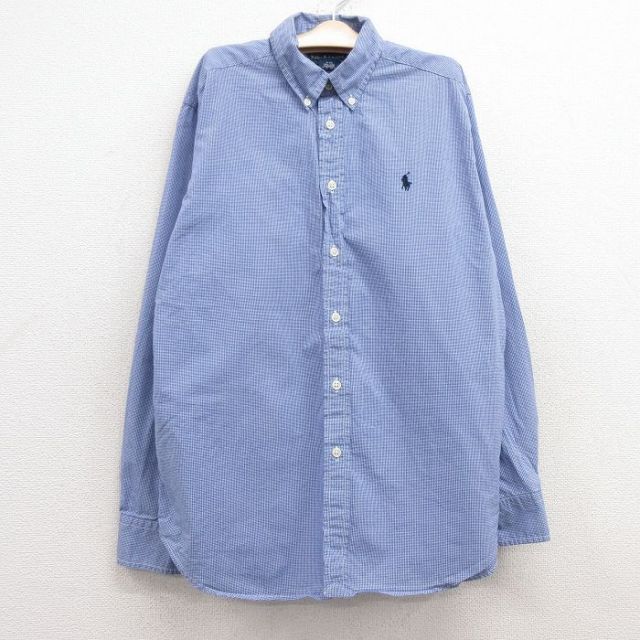 古着 ラルフローレン Ralph Lauren 長袖 ブランド シャツ キッズ ボーイズ 子供服 90年代 90s ワンポイントロゴ コットン ボタンダウン 紺他 ネイビー チェック 25jan23