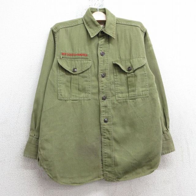 古着 長袖 ビンテージ ボーイスカウト シャツ キッズ ボーイズ 子供服 60年代 60s マチ付き 濃緑系 グリーン 【spe】 25jan27
