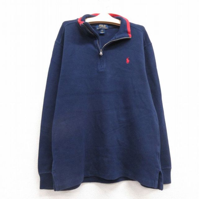 【50%OFF】古着 ラルフローレン Ralph Lauren 長袖 ブランド ハーフジップ トップス キッズ ボーイズ 子供服 ワンポイントロゴ コットン 紺他 ネイビー 25jan30