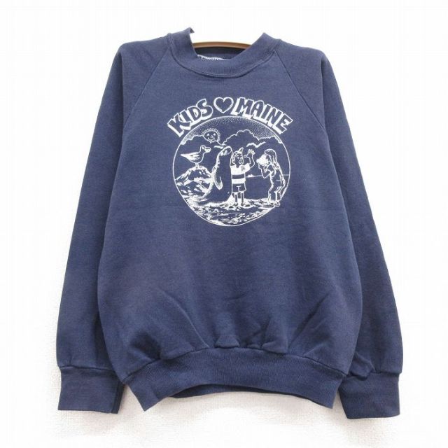 【50%OFF】古着 長袖 スウェット キッズ ボーイズ 子供服 80年代 80s KIDS アザラシ ラグラン クルーネック USA製 紺 ネイビー 25jan30