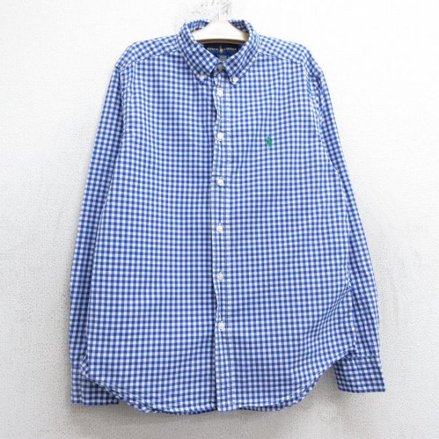 古着ラルフローレン 長袖 ブランド シャツ キッズ ボーイズ 子供服 ワンポイントロゴ コットン ボタンダウン 青他 ブルー ギンガム チェック 25feb01