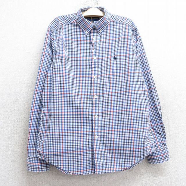 【50%OFF】古着 ラルフローレン Ralph Lauren 長袖 ブランド シャツ キッズ ボーイズ 子供服 ワンポイントロゴ コットン ボタンダウン 青他 ブルー チェック 25feb01
