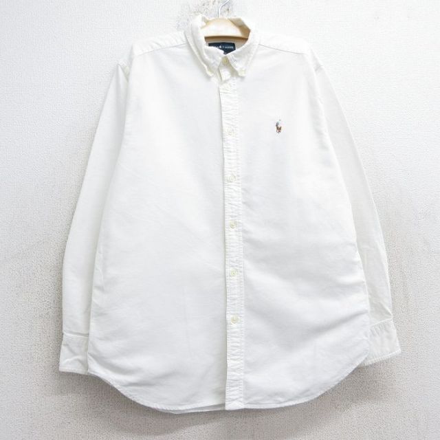 古着 ラルフローレン Ralph Lauren 長袖 ブランド シャツ キッズ ボーイズ 子供服 90年代 90s ワンポイントロゴ オックスフォード コットン ボタンダウン 白 ホワイト 25feb01