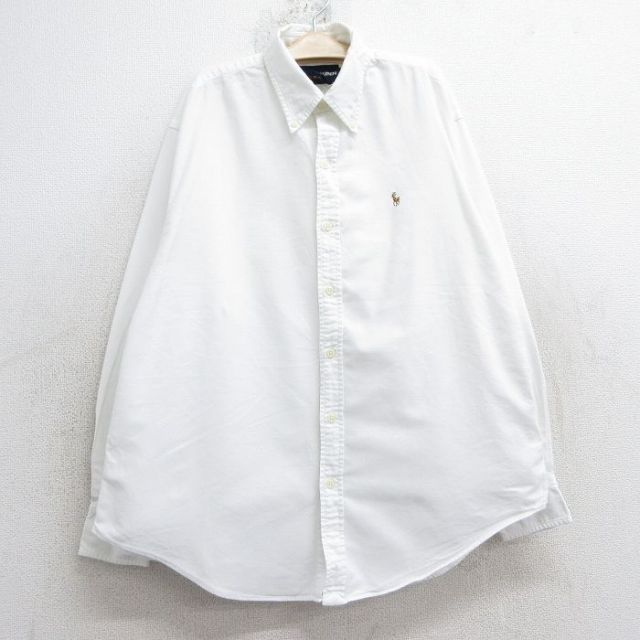 古着 ラルフローレン Ralph Lauren 長袖 ブランド シャツ キッズ ボーイズ 子供服 ワンポイントロゴ オックスフォード コットン ボタンダウン 白 ホワイト 25feb01