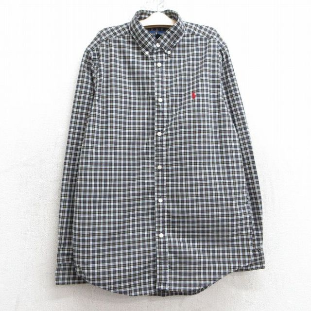 古着 ラルフローレン Ralph Lauren 長袖 ブランド シャツ キッズ ボーイズ 子供服 ワンポイントロゴ コットン ボタンダウン 濃緑他 グリーン チェック 25feb01