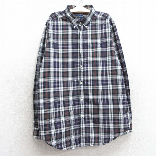 古着 ラルフローレン Ralph Lauren 長袖 ブランド シャツ キッズ ボーイズ 子供服 ワンポイントロゴ コットン ボタンダウン 紫他 パープル チェック 25feb01