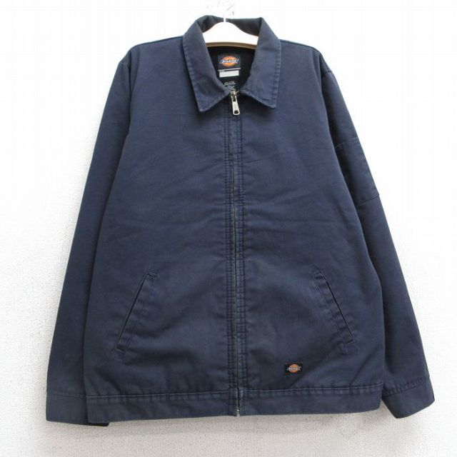 古着 ディッキーズ Dickies 長袖 ワーク ジャケット キッズ ボーイズ 子供服 紺 ネイビー 内側フリース 25feb01