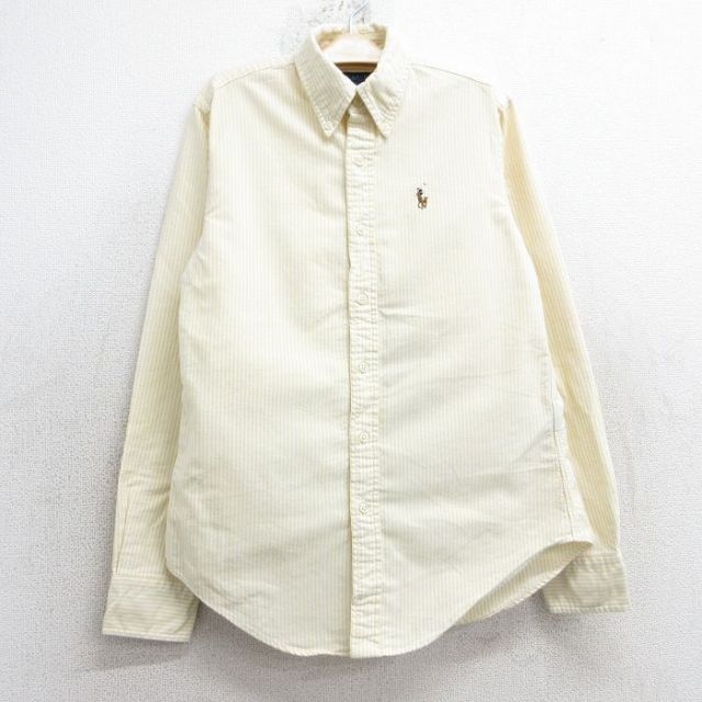 古着ラルフローレン 長袖 ブランド シャツ キッズ ボーイズ 子供服 90年代 90s ワンポイントロゴ オックスフォード コットン ボタンダウン 黄他 イエロー ストライプ 25feb06