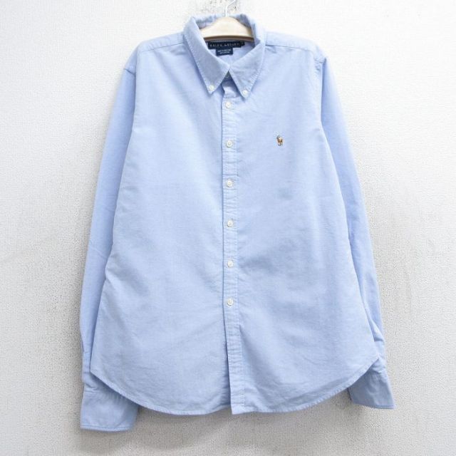 古着 ラルフローレン Ralph Lauren 長袖 ブランド シャツ キッズ ガールズ 子供服 90年代 90s ワンポイントロゴ オックスフォード コットン ボタンダウン 薄紺 ネイビー 25feb06