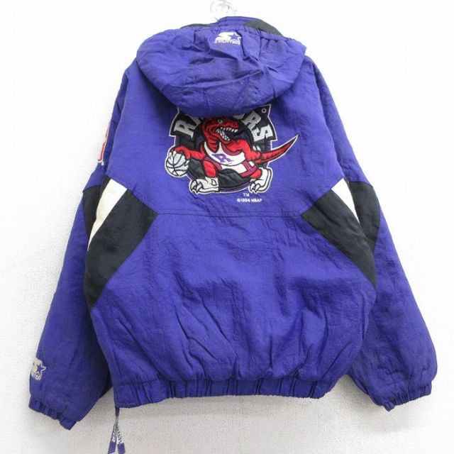 古着 スターター STARTER 長袖 ナイロン シャツ アノラック パーカー キッズ ボーイズ 子供服 90年代 90s NBA トロントラプターズ 紫 パープル 内側キルティング 【spe】 25feb06