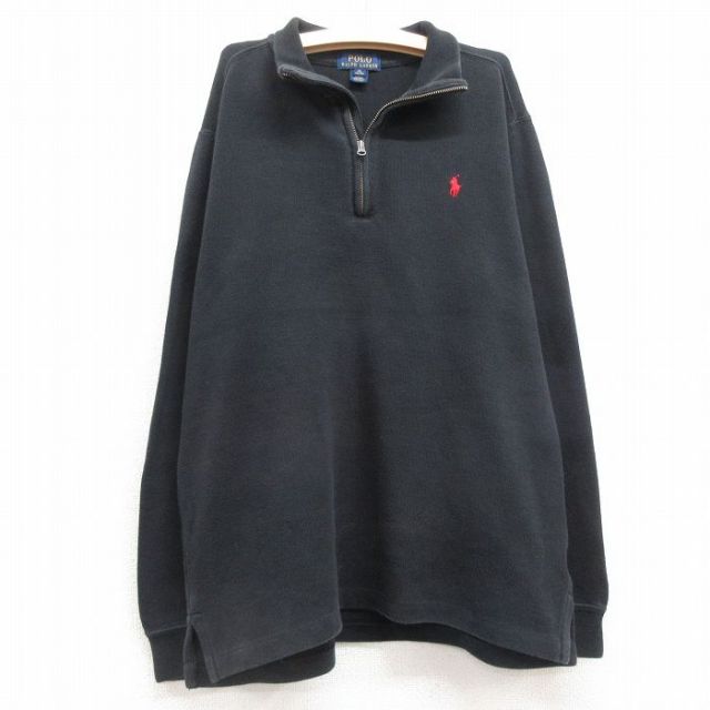 古着 ラルフローレン Ralph Lauren 長袖 ブランド ハーフジップ トップス キッズ ボーイズ 子供服 ワンポイントロゴ 黒 ブラック 25feb13