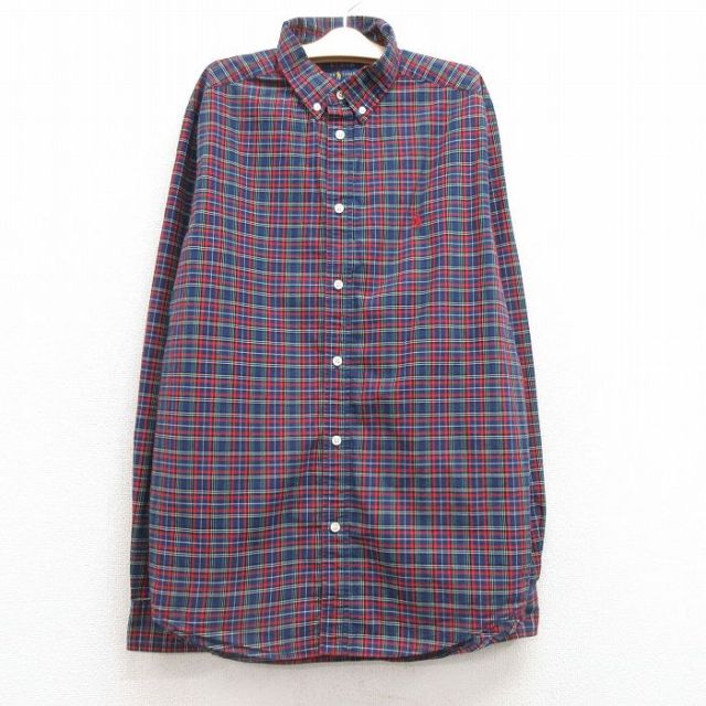 古着 ラルフローレン Ralph Lauren 長袖 ブランド シャツ キッズ ボーイズ 子供服 ワンポイントロゴ コットン ボタンダウン 紺他 ネイビー チェック 25feb13