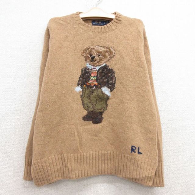 古着 ラルフローレン Ralph Lauren 長袖 ブランド セーター キッズ ボーイズ 子供服 ポロベア ウール クルーネック ベージュ カーキ 【spe】 25feb13