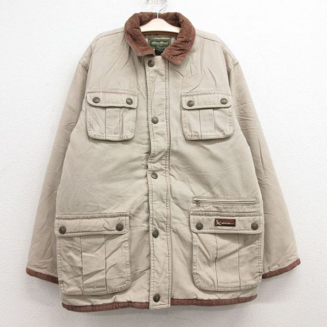 【50%OFF】古着 エディーバウアー 長袖 ジャケット キッズ ボーイズ 子供服 コットン 襟コーデュロイ ベージュ カーキ 内側キルティング 25feb13