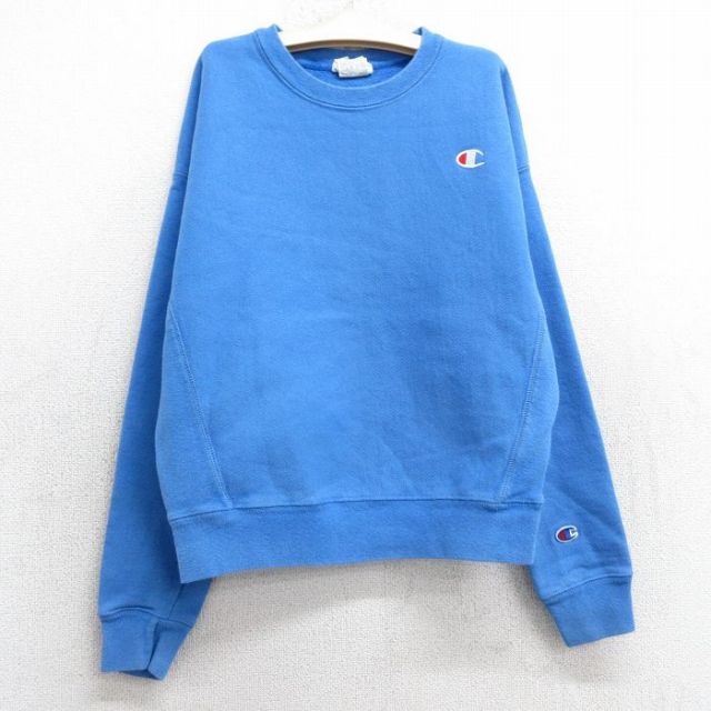 古着 長袖 チャンピオン champion リバースウィーブ キッズ ボーイズ 子供服 00年代 00s ワンポイントロゴ クルーネック 水色 25feb26