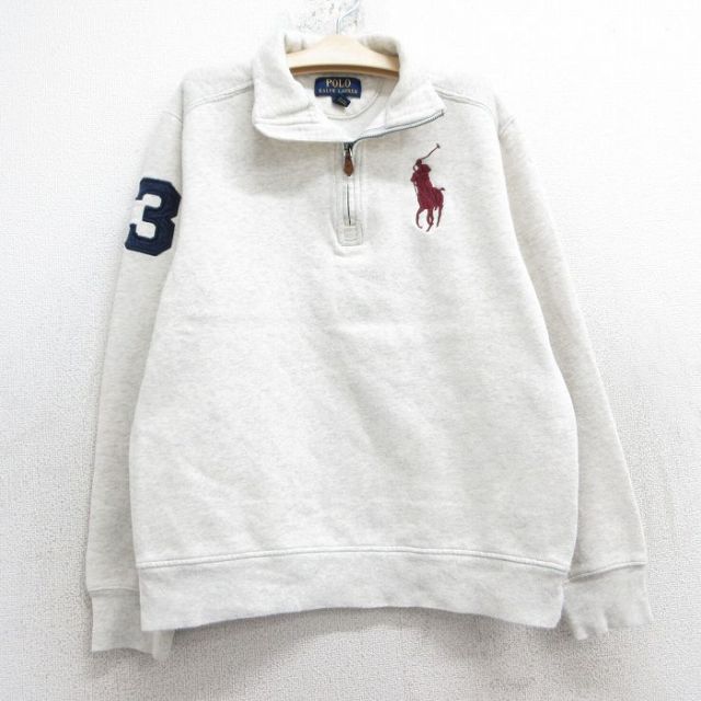 古着 ラルフローレン Ralph Lauren 長袖 ブランド ハーフジップ スウェット キッズ ボーイズ 子供服 ビッグポニー 3 薄グレー 霜降り 25feb26