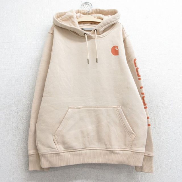 古着 カーハート Carhartt 長袖 スウェット パーカー キッズ ボーイズ 子供服 ワンポイントロゴ ベージュ系 カーキ 25feb26