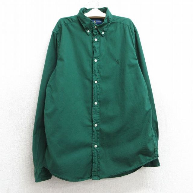 古着 ラルフローレン Ralph Lauren 長袖 ブランド シャツ キッズ ボーイズ 子供服 ワンポイントロゴ コットン ボタンダウン 緑 グリーン 25mar03