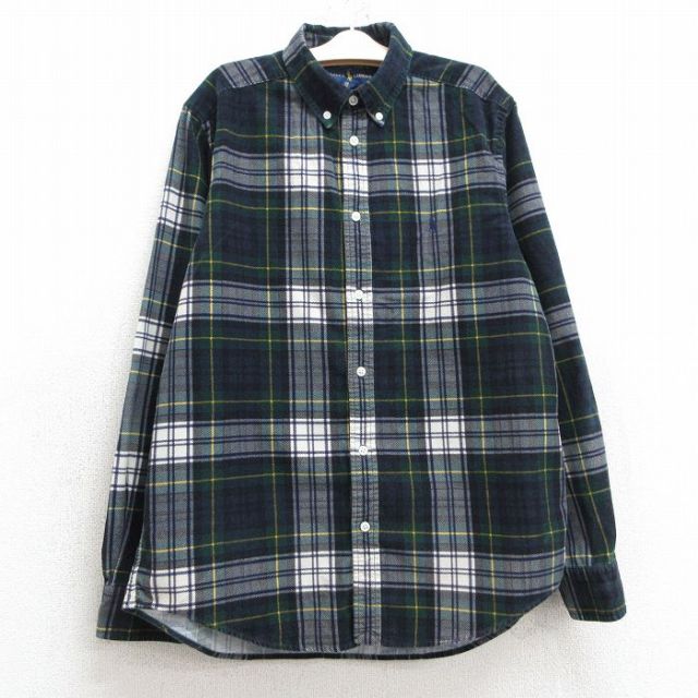 古着 ラルフローレン Ralph Lauren 長袖 ブランド シャツ キッズ ボーイズ 子供服 ワンポイントロゴ コーデュロイ コットン ボタンダウン 紺他 ネイビー チェック 25mar03
