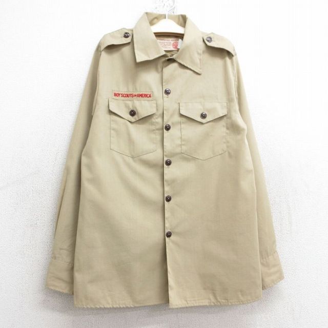 古着 長袖 ボーイスカウト シャツ キッズ ボーイズ 子供服 90年代 90s USA製 ベージュ カーキ 25mar03