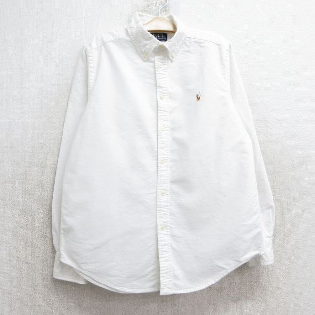 古着 ラルフローレン Ralph Lauren 長袖 ブランド シャツ キッズ ボーイズ 子供服 ワンポイントロゴ オックスフォード コットン ボタンダウン 白 ホワイト 25mar03