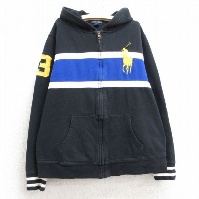 古着 ラルフローレン Ralph Lauren 長袖 ブランド スウェット フルジップ パーカー キッズ ボーイズ 子供服 ビッグポニー 黒他 ブラック 25mar03