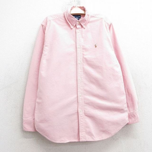 古着 ラルフローレン Ralph Lauren 長袖 ブランド シャツ キッズ ボーイズ 子供服 90年代 90s オックスフォード コットン ボタンダウン ピンク 25mar03
